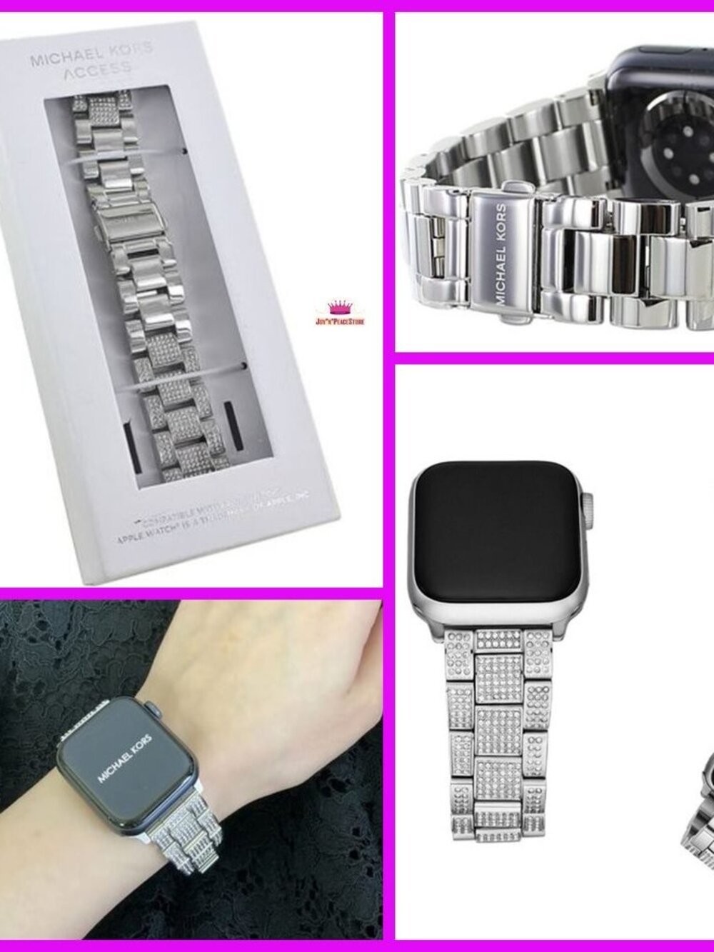 NEW Michael Kors Stainless Steel Pave Silver-Tone Strap Band 38-40mm Apple Watch